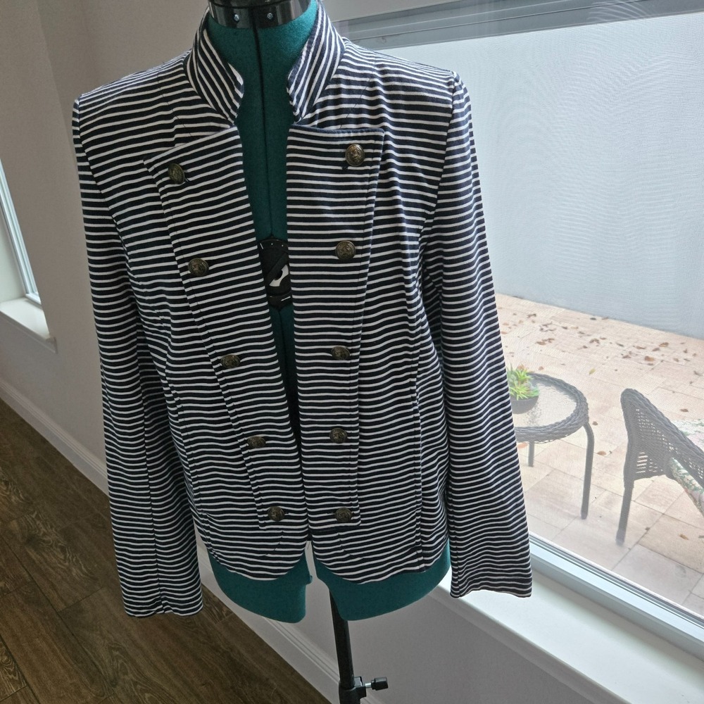 Tommy Hilfiger Open Jacket Womens Medium Blue Nautical Military Chic